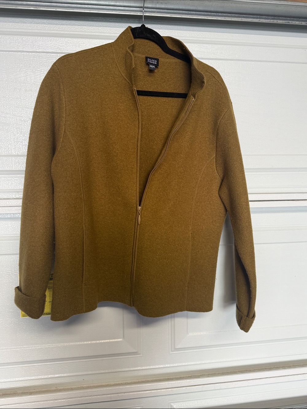 Eileen Fisher Olive-Brown Zip-Front Pea Coat